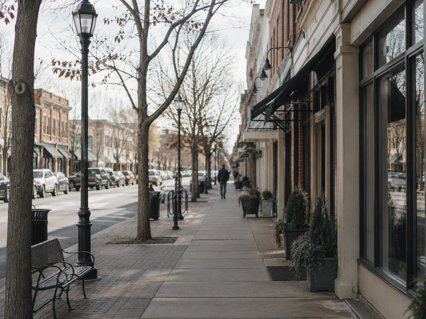 Walkable street scene in Falls Church, Virginia.